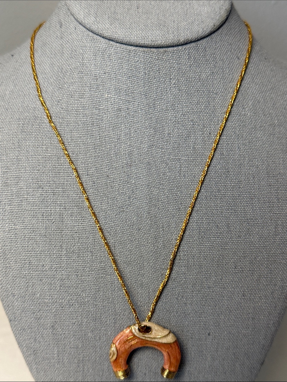 Balenciaga Swirl Pattern Gold Tone Pendant Necklace